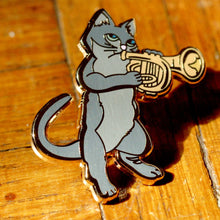 Load image into Gallery viewer, Cat Trumpet Pin .jpeg
